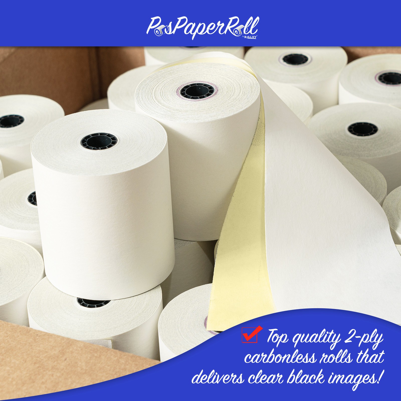 3″ x 90′ 2-ply Carbonless POS Receipt Paper rolls – 50/CS