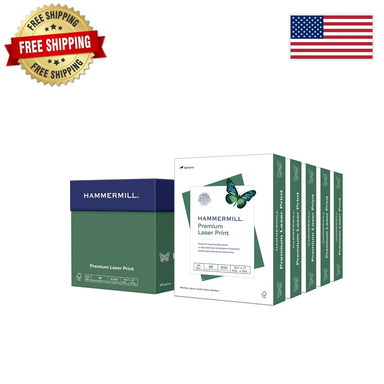 Ultra-Smooth 24 lb Laser Copy Paper – 5 Reams, 2500 Sheets for Color Printing