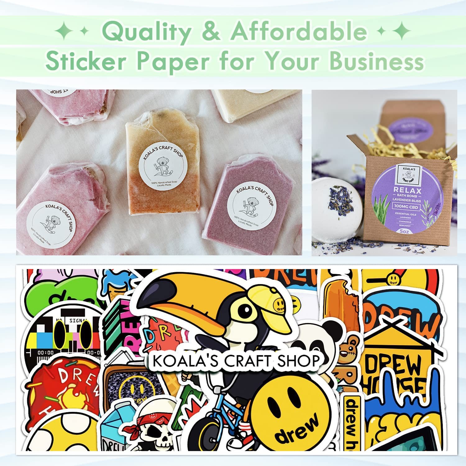 Koala Printable Vinyl Sticker Paper for Inkjet Printer – 50 Sheets Matte Whit…