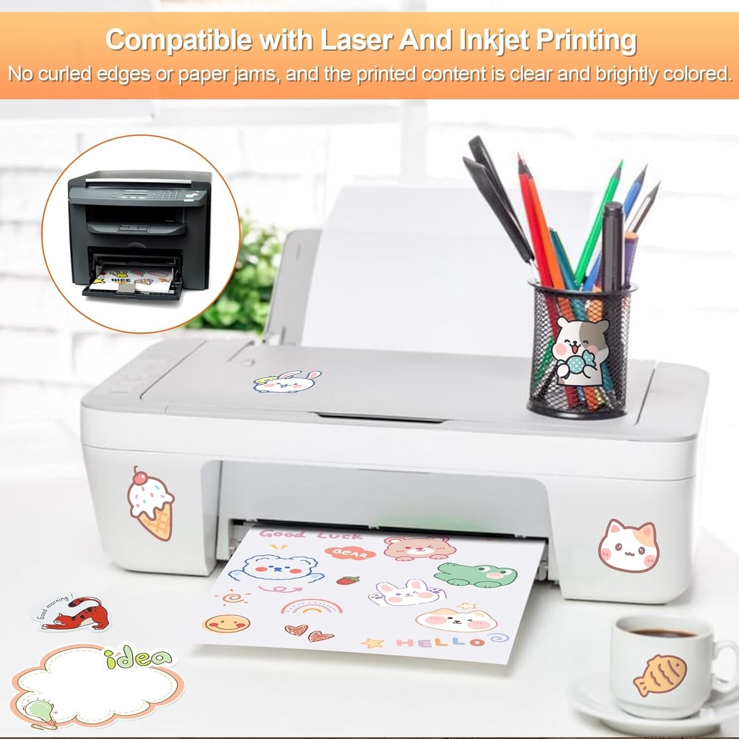 40 Sheets Printable Sticker Papers 8.5×11 Inches Matte Sticker Printer Paper