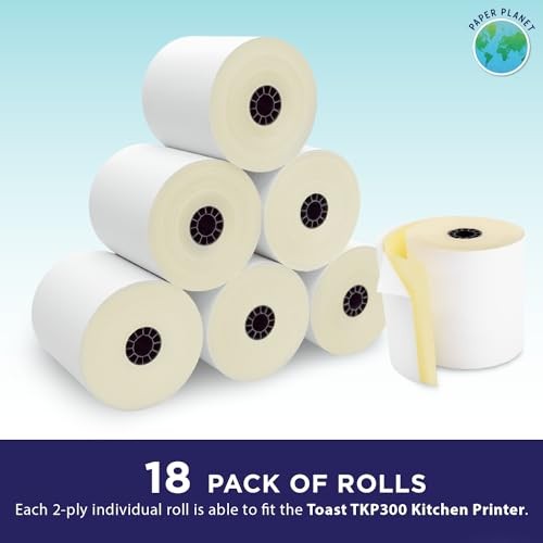 Kitchen Printer Paper for Toast TKP300 Kitchen 2-Ply (White/Yellow) 18 Rolls