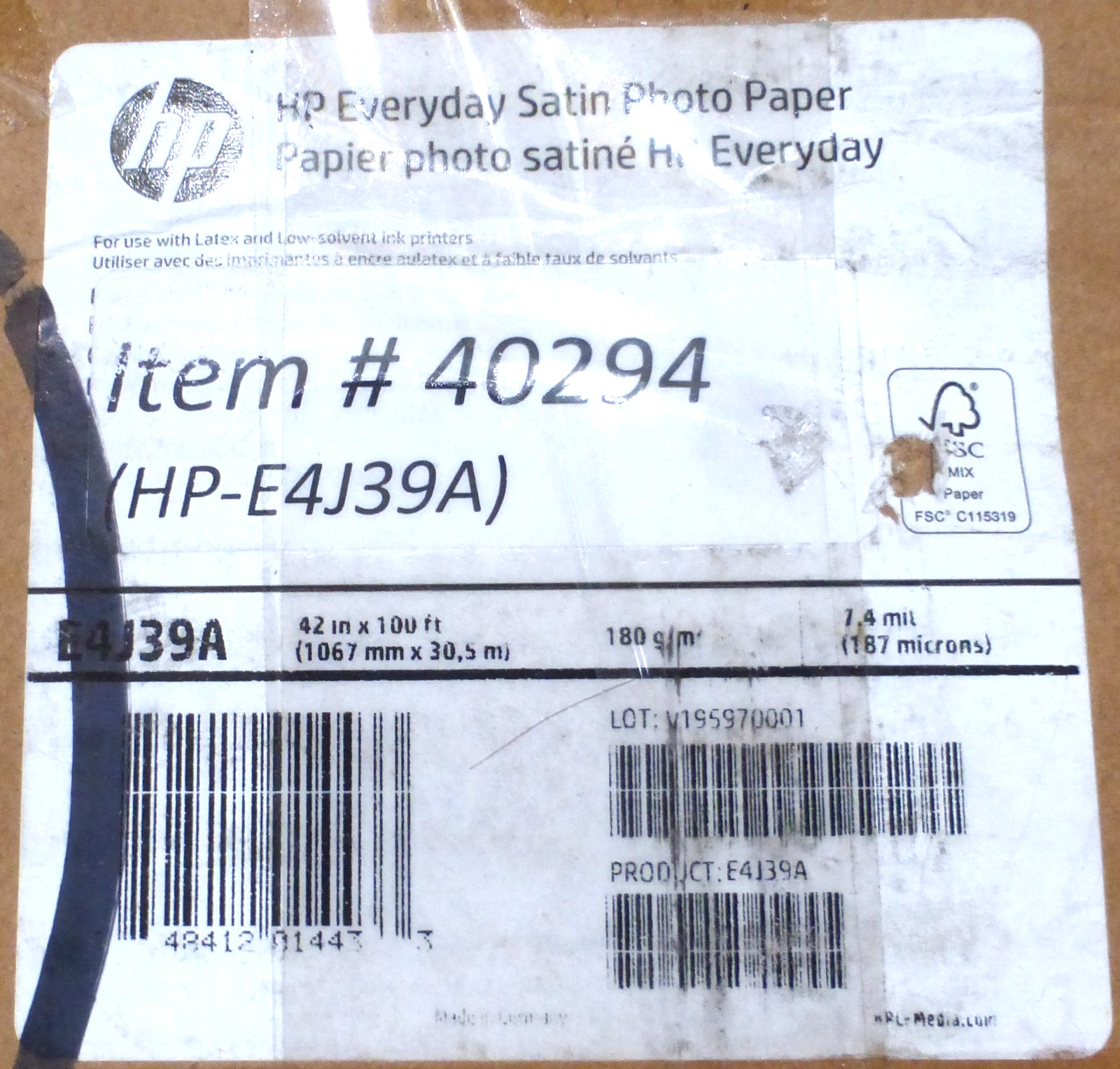 HP Everyday Satin Photo Paper (42″ x 100′, Roll), NEW-Open Box