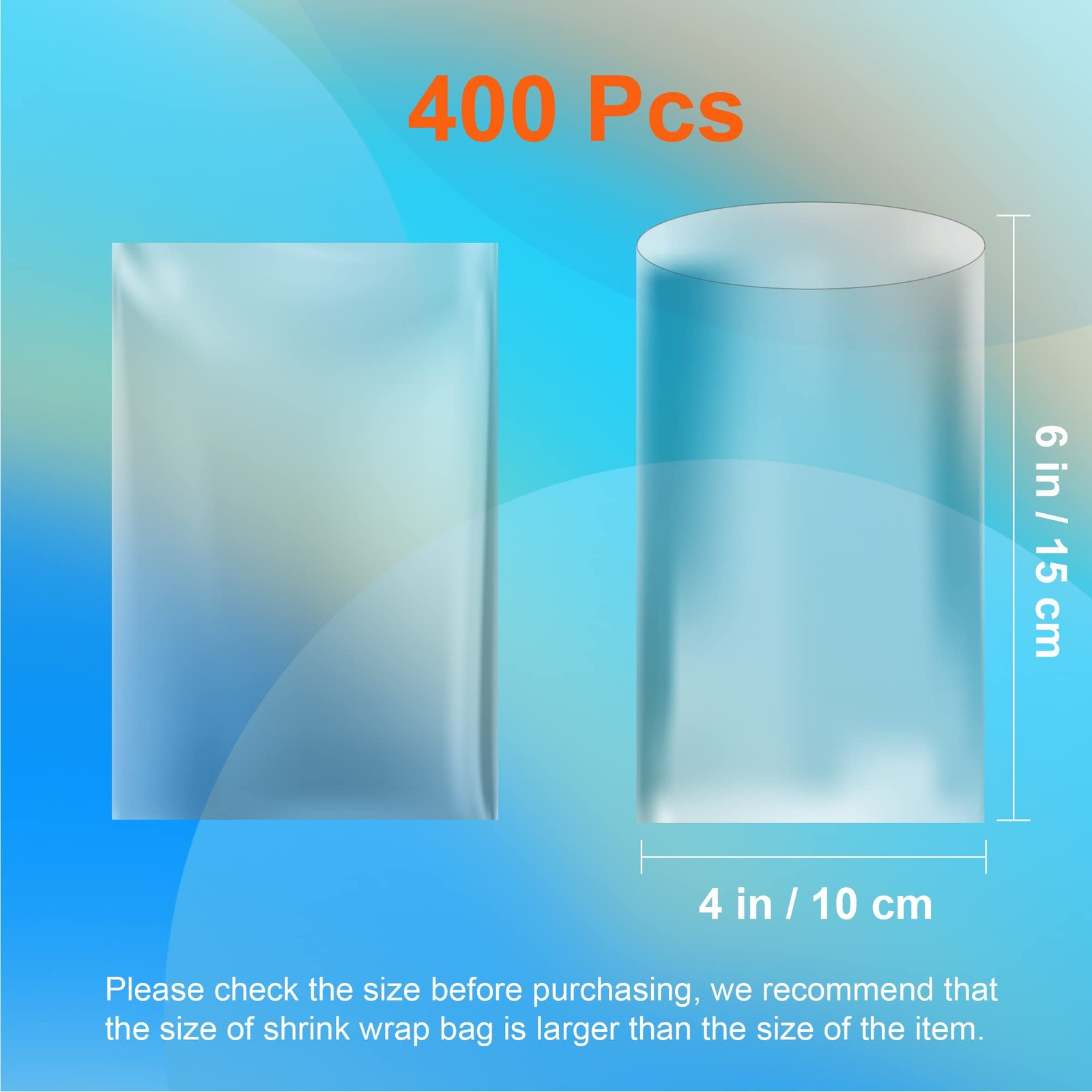 400Pcs Shrink Wrap Bags 4×6 Inches Clear PVC Inch 400PCS, Transparent