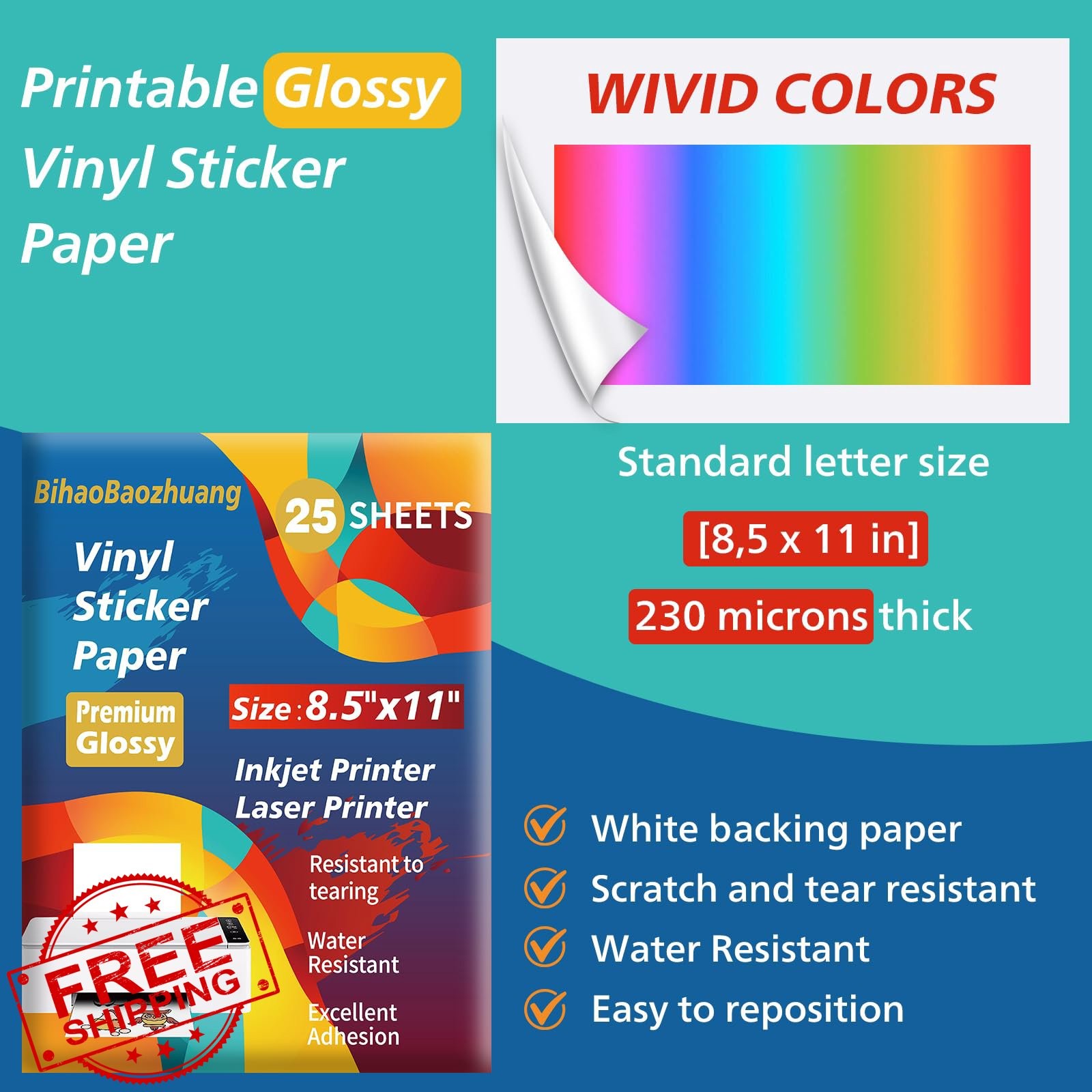 BihaoBaozhuang 25 Sheets Glossy Vinyl Paper