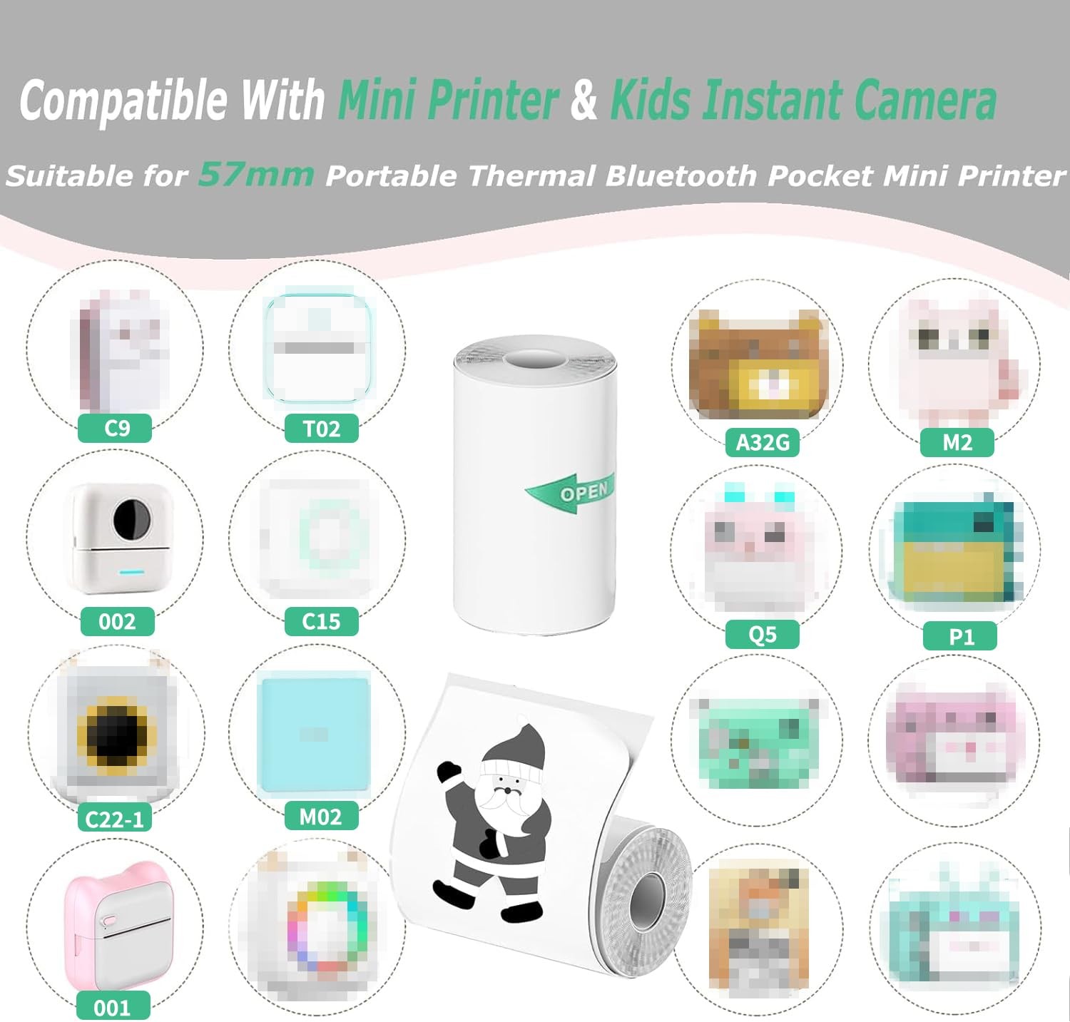 Mini Thermal Sticker Paper 10 Rolls, Pocket Printer Refill, 57x25mm, White