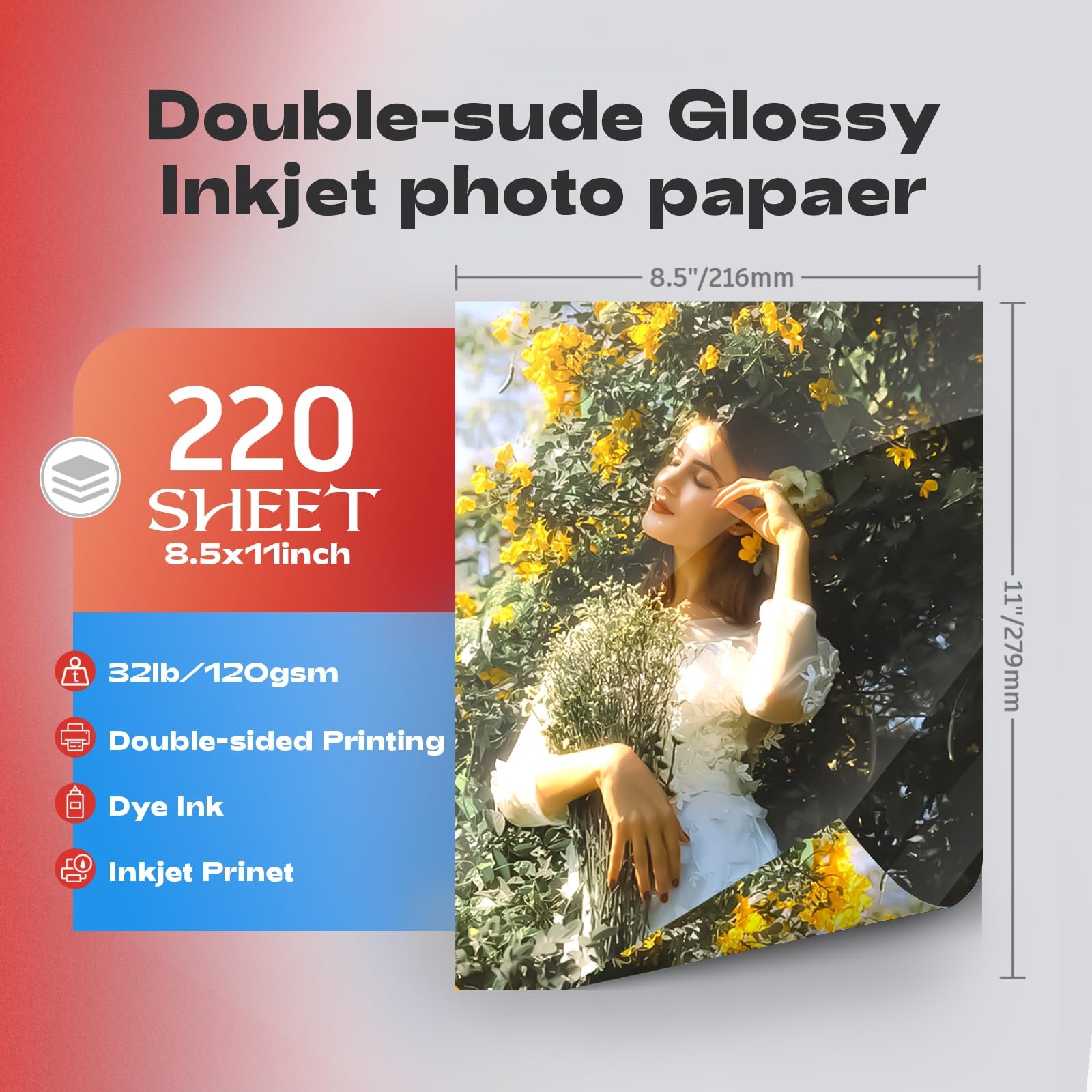 220 Pack Double Sided Photo Paper Glossy Inkjet 8.5×11 32lb 120gsm A4 Letter …