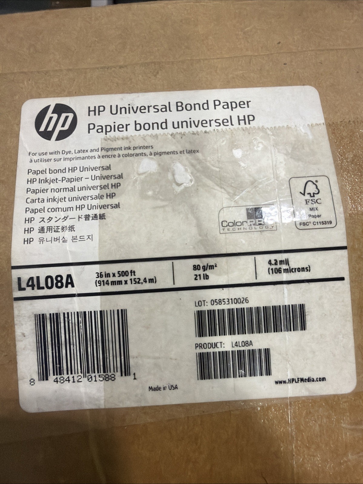 HP Universal Bond Matte Paper Roll – 36 Inches X 500 Feet – 4.2 L4L08A
