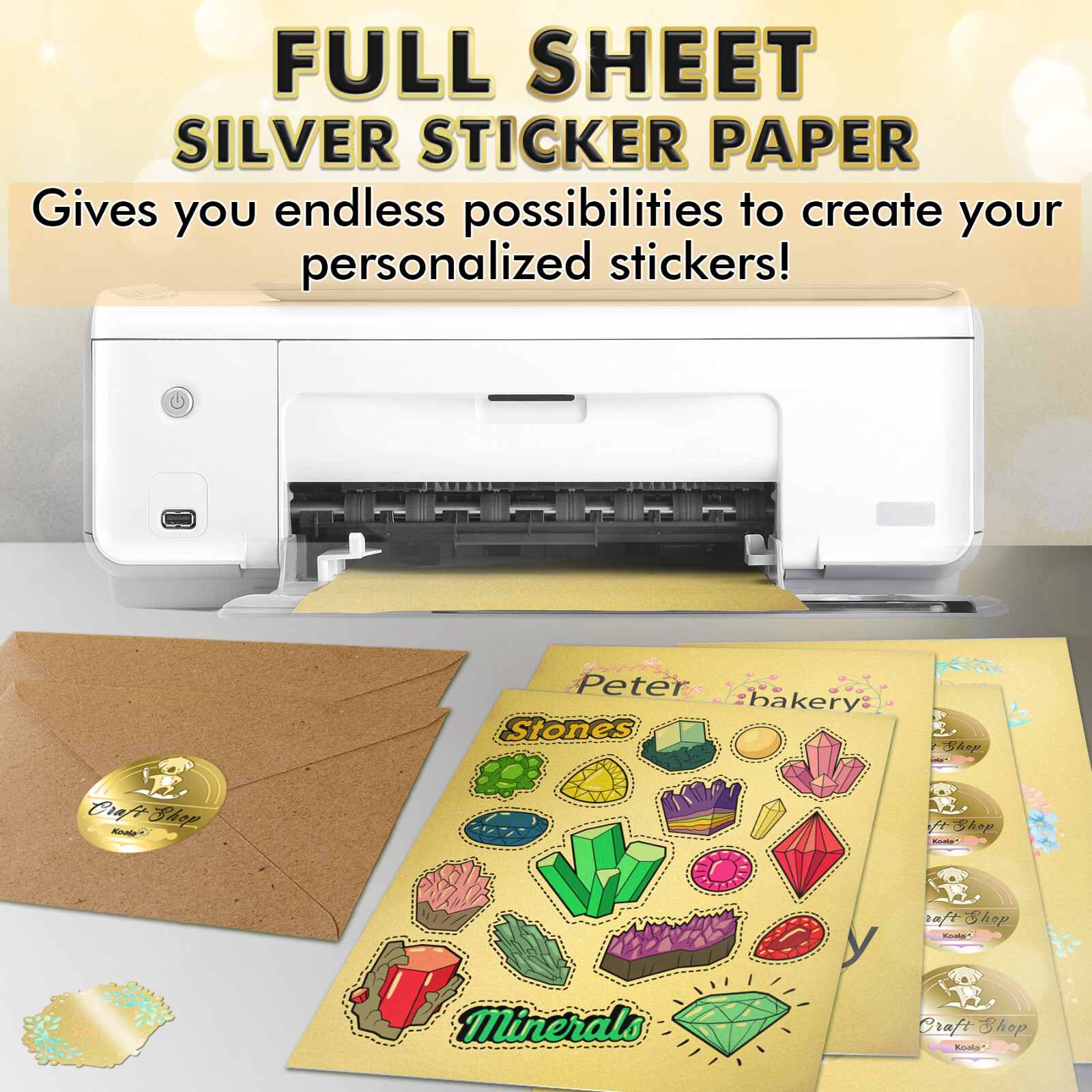 Koala Sticker Paper for Inkjet & Laser Printers – Printable Golden Sticker Paper