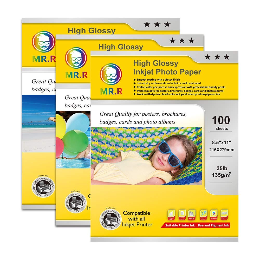 Single Sided High Glossy Inkjet Photo Printer Paper 135gsm 8.5×11 In 100 Sheets