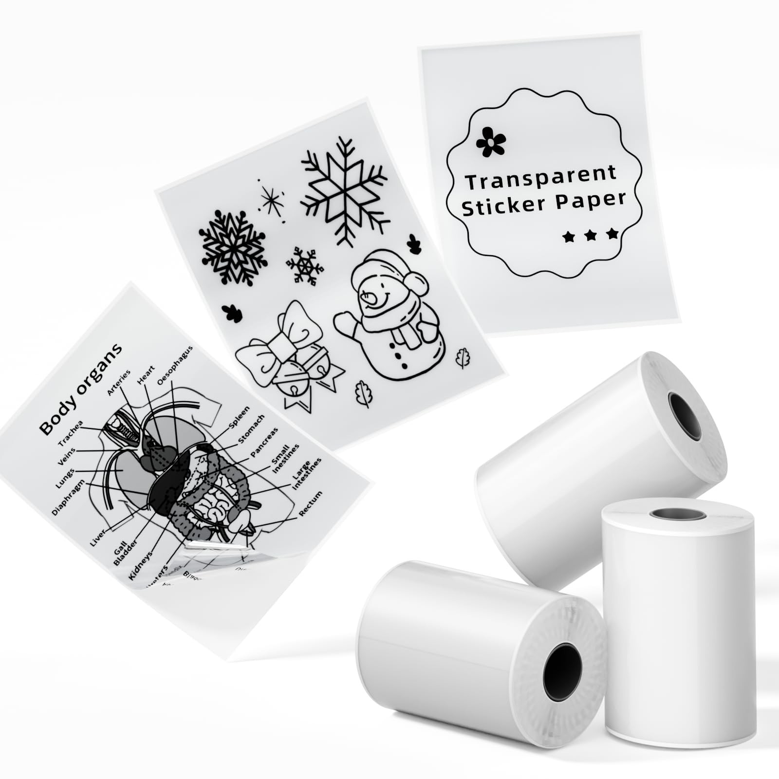 Transparent Sticker Paper for Mini Printers – 3 Rolls for Notes, Photos & Lists