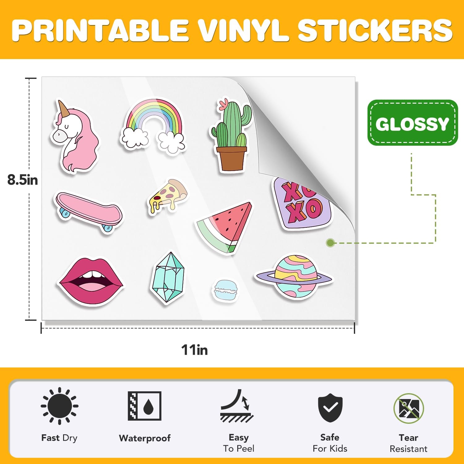 20 Sheets 8.5×11 Printable Vinyl Sticker Paper Glossy Waterproof for Inkjet