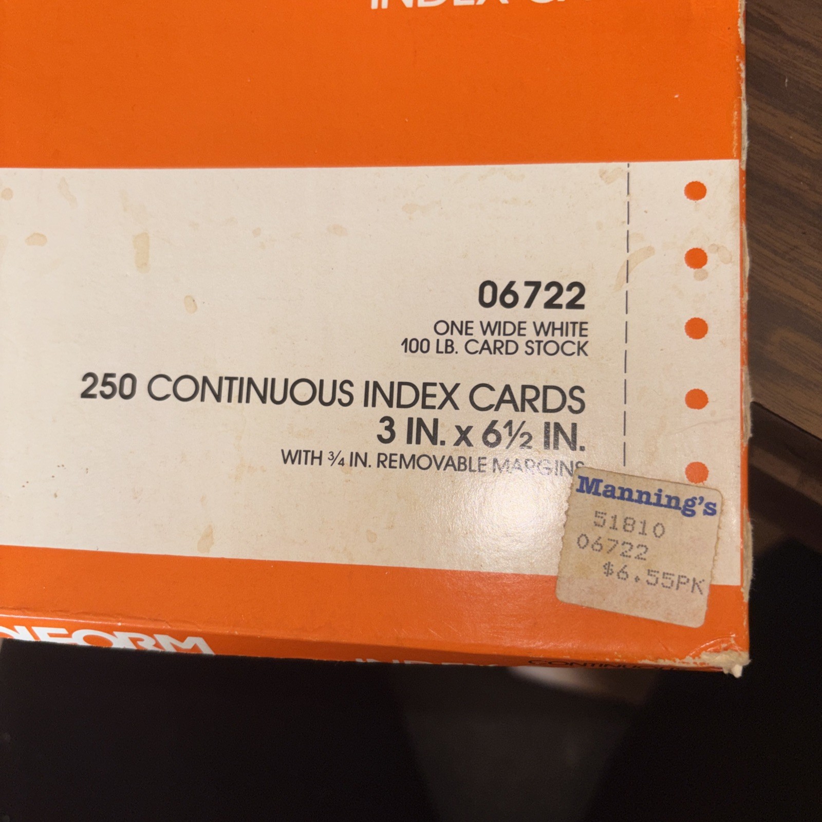 Vintage 1984 RediForm 250 Continuous Index Cards 3in.x6-1/2in.