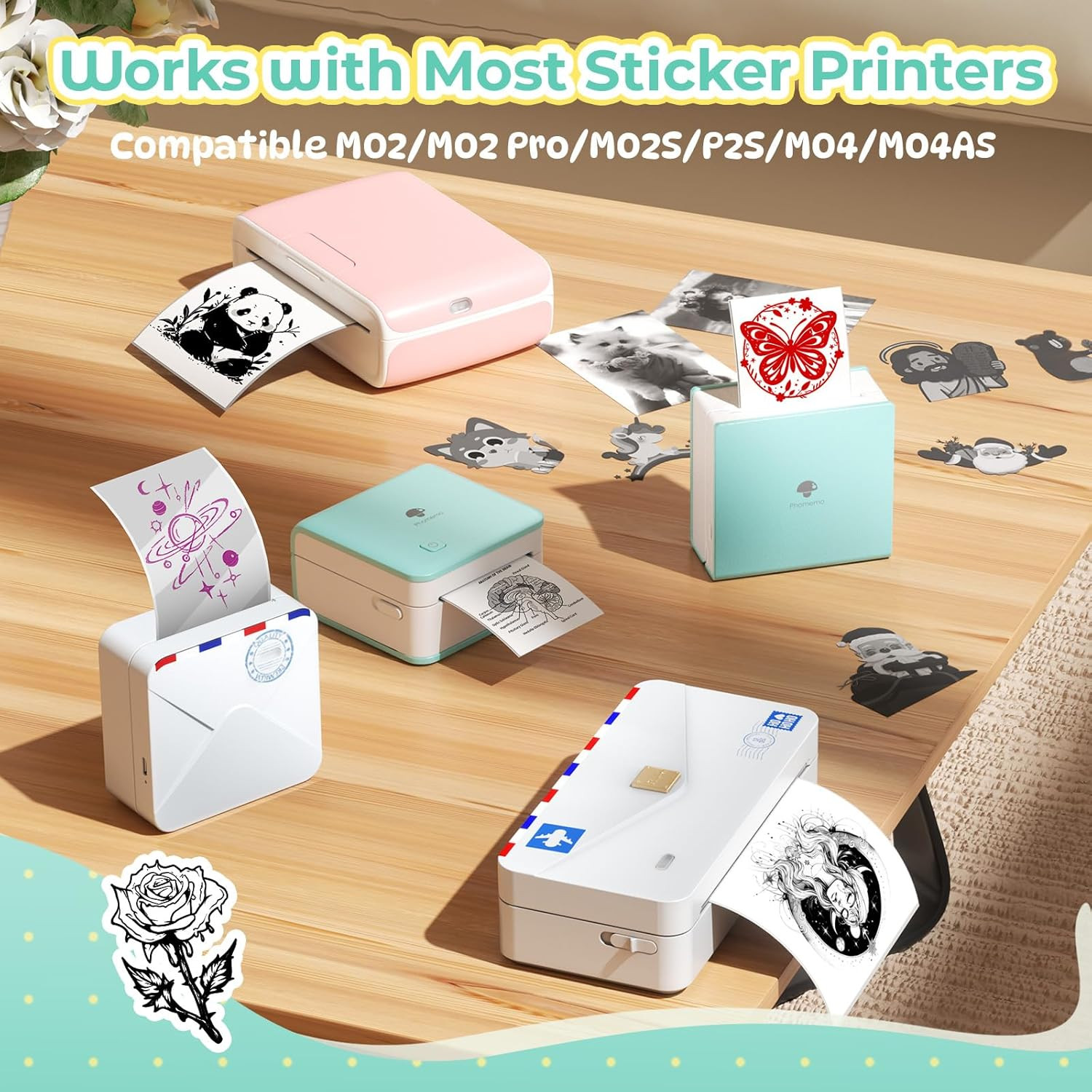 White Self-Adhesive Thermal Paper, Glossy Printable Sticker Paper Label for M02