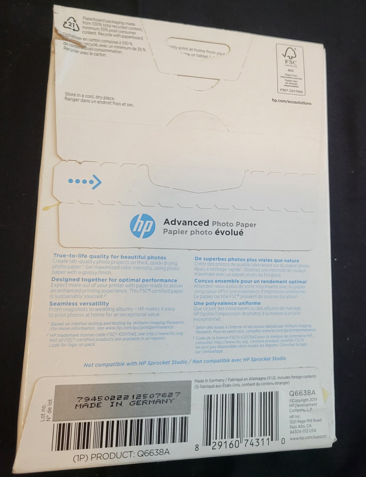 HP Advanced Photo Paper for Inkjet Printer in 4×6″ Glossy 100 Sheets