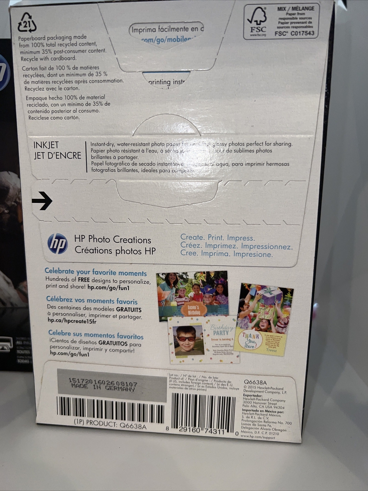 Hewlett-Packard Q6638A 4×6 In. Glossy Printer Paper – 100 Sheets- (Lot Of 2) New