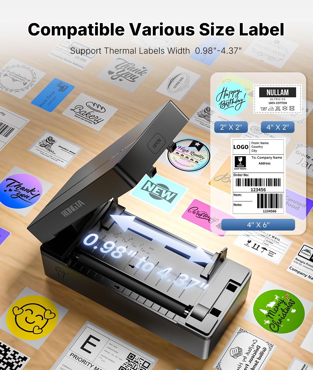 Rongta Bluetooth Thermal Shipping Label Printer, Wireless 4×6 Small, Black