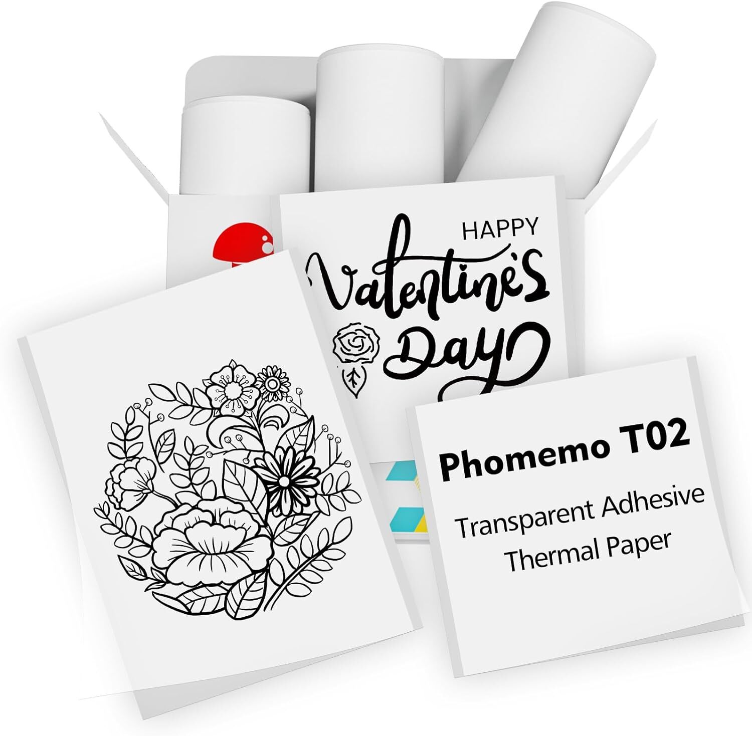3 Rolls Thermal Paper Sticker Self-adhesive 50mm*3.5m for Phomemo T02 Printer