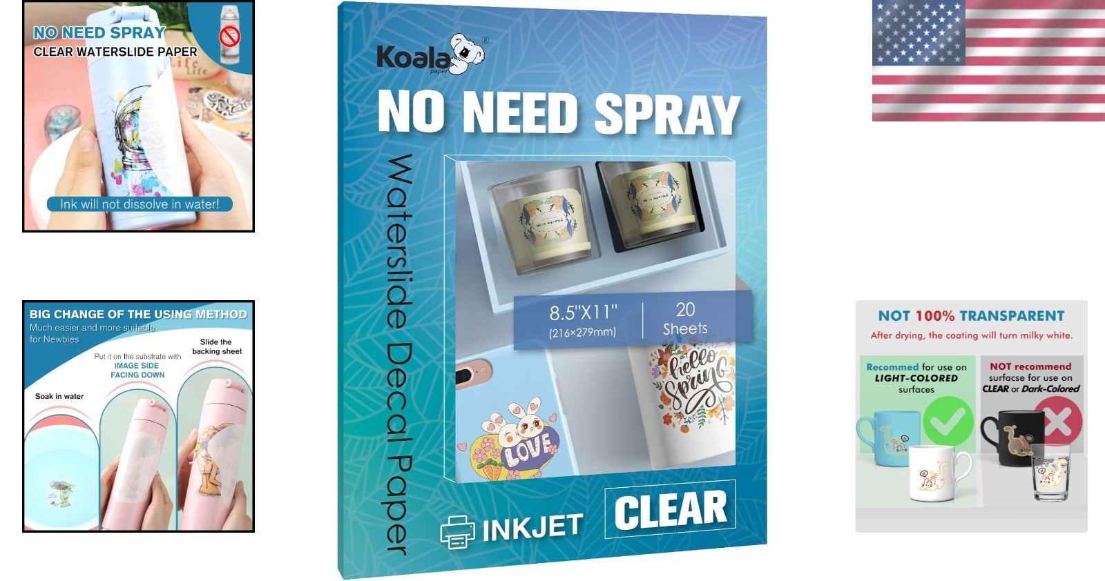 20 Sheets of KOALA Clear Waterslide Decal Paper – Effortless Crafting Solution