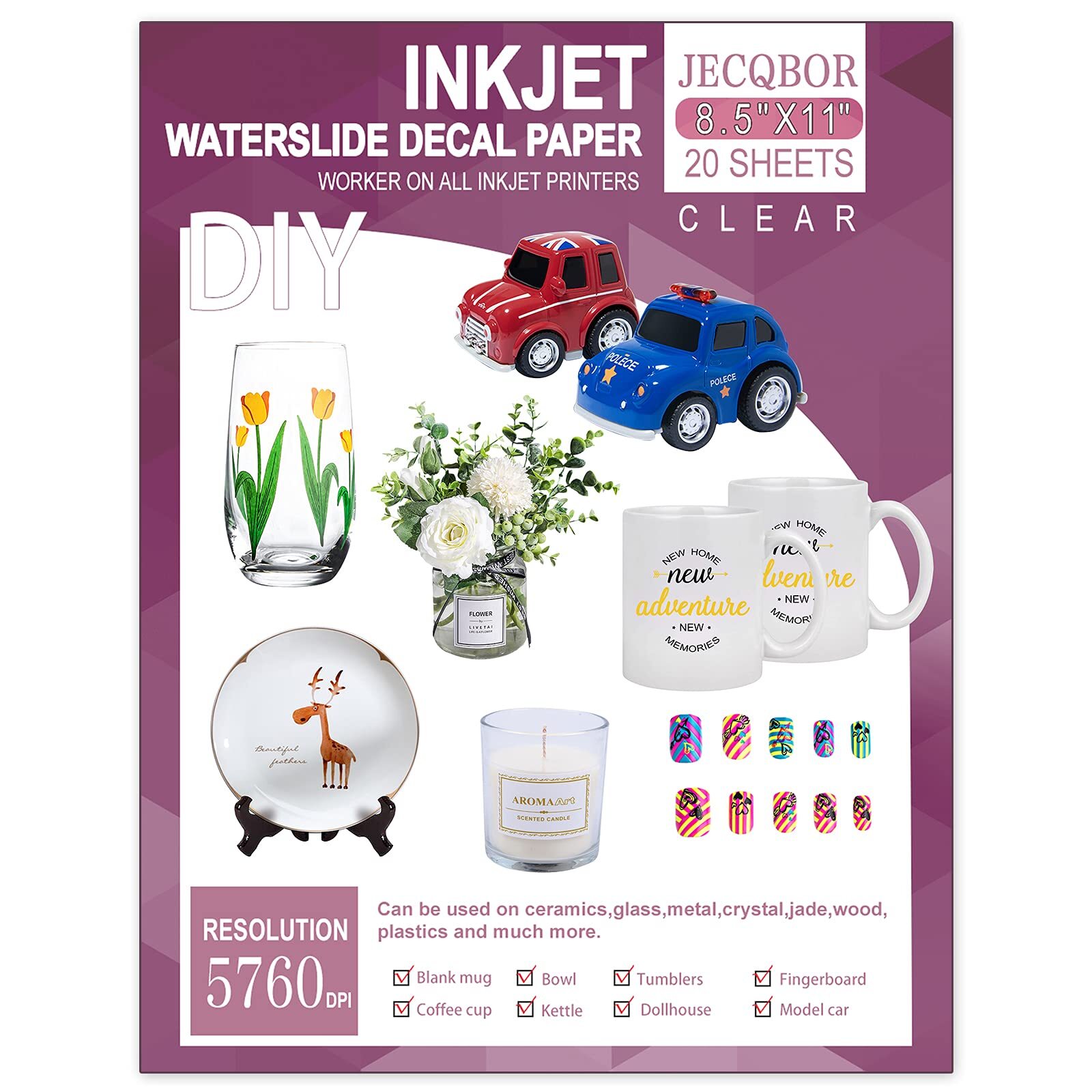 20 Sheets Waterslide Decal Paper INKJET CLEAR8.5X11 Inch Water Slide Transfer…