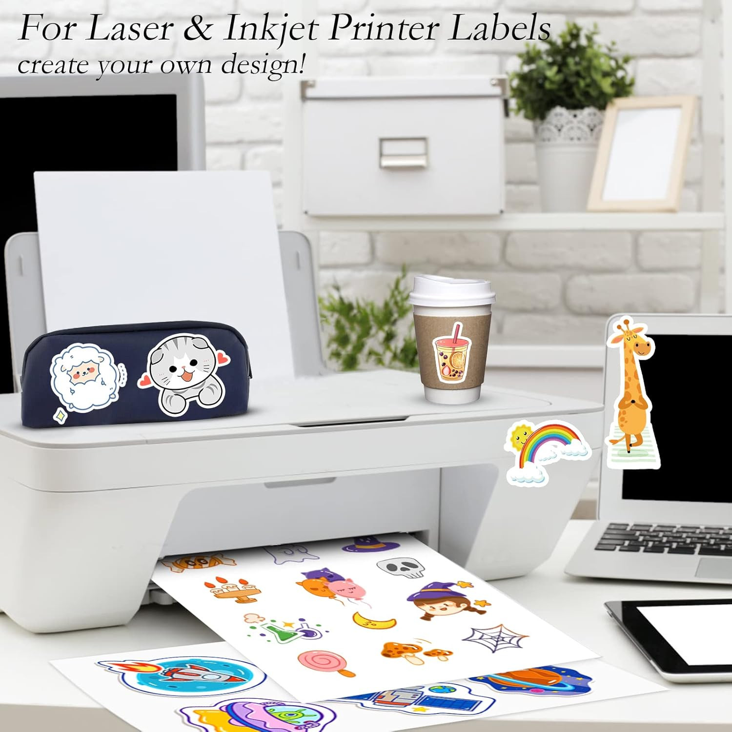 100 Full Sheets Sticker Paper for Laser & Ink Jet Printers, 8.5″ X 11″ Full
