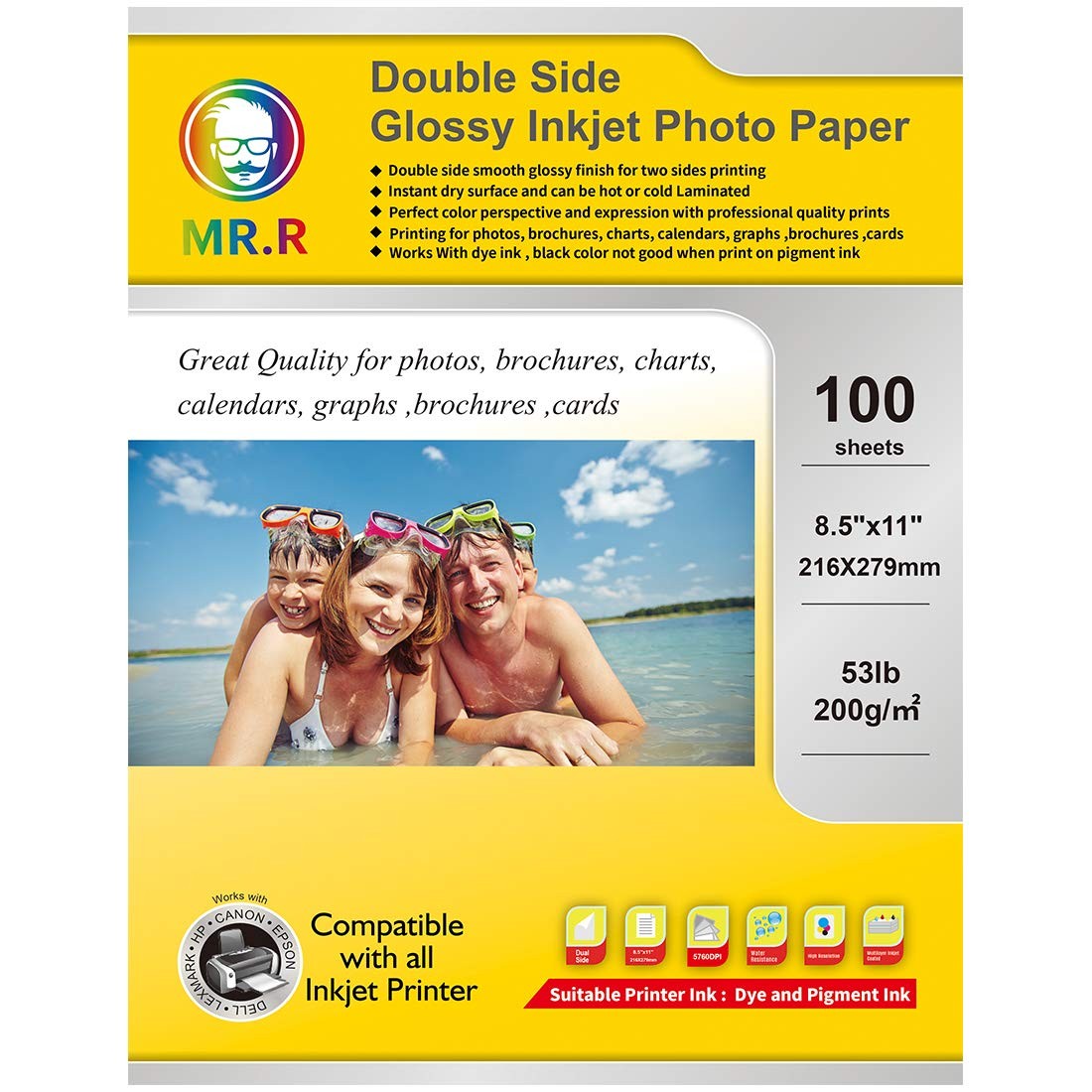 100 Sheets 8.5×11 Inch Letter Double Sided Glossy Inkjet Photo Paper 200gsm