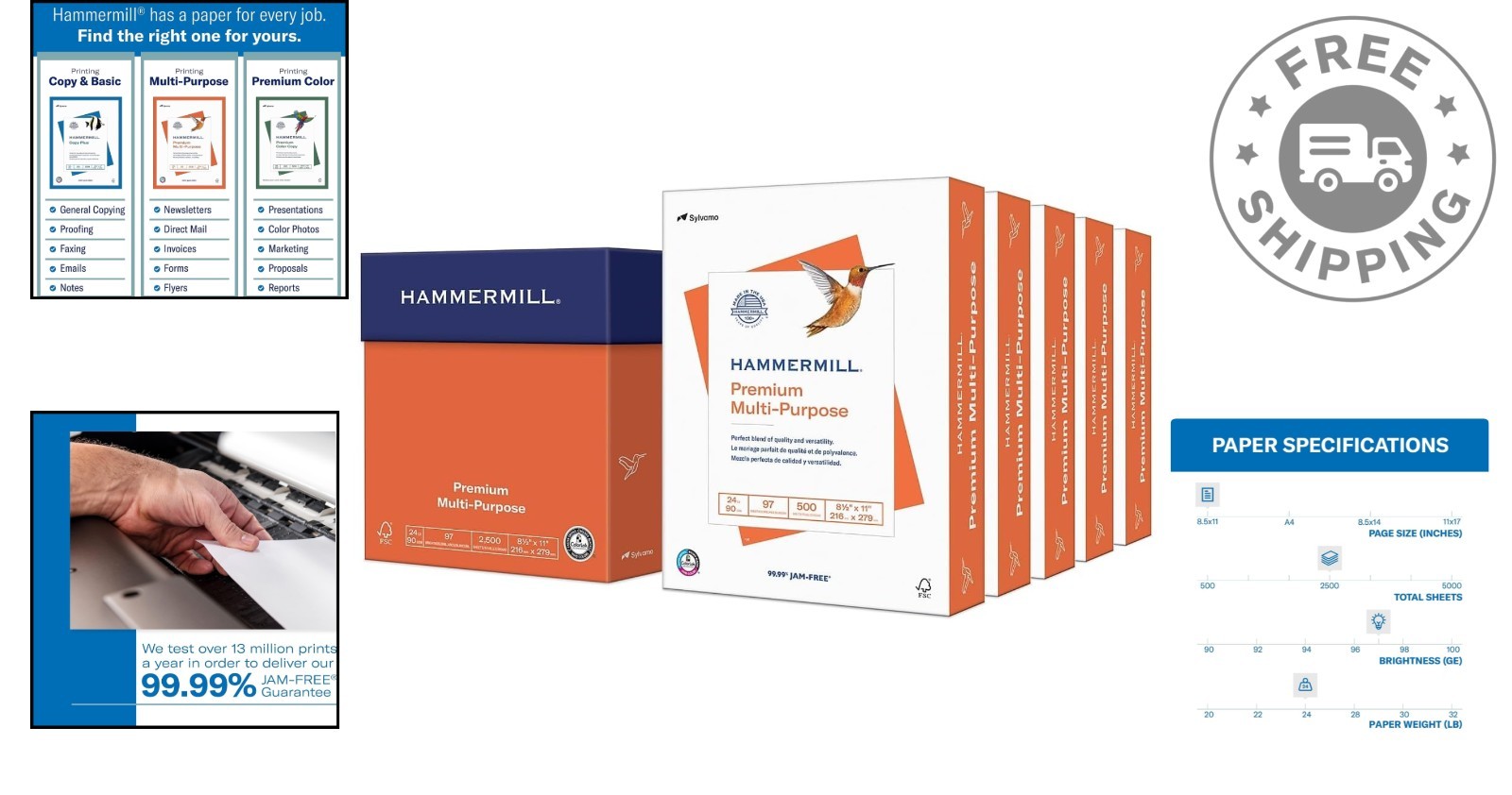 25 Reams of 24lb Printer Paper – 2500 Sheets, Jam-Free, Glossy Finish