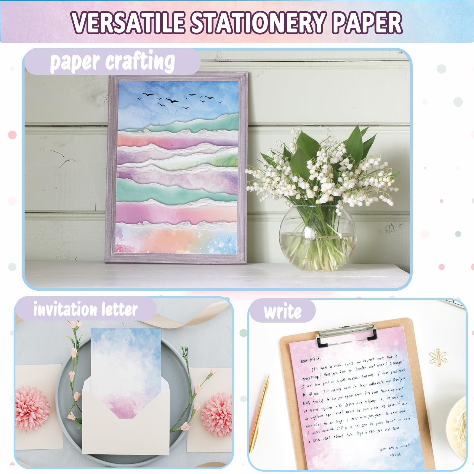 Decorative Watercolor Printer Paper 8.5x11in, Double-Sided, 100gsm for Invitatio