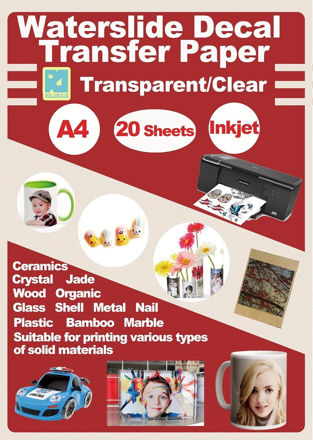 Waterslide Decal Paper for Inkjet Printers Only, Clear Transparent Water Slid…
