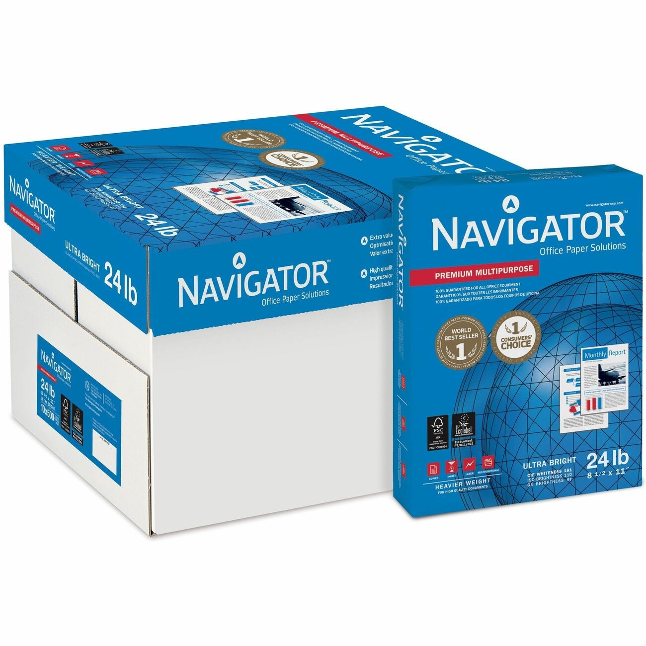Soporcel NMP1124_35 Navigator 24lb Copy Paper 5000 Sheets White