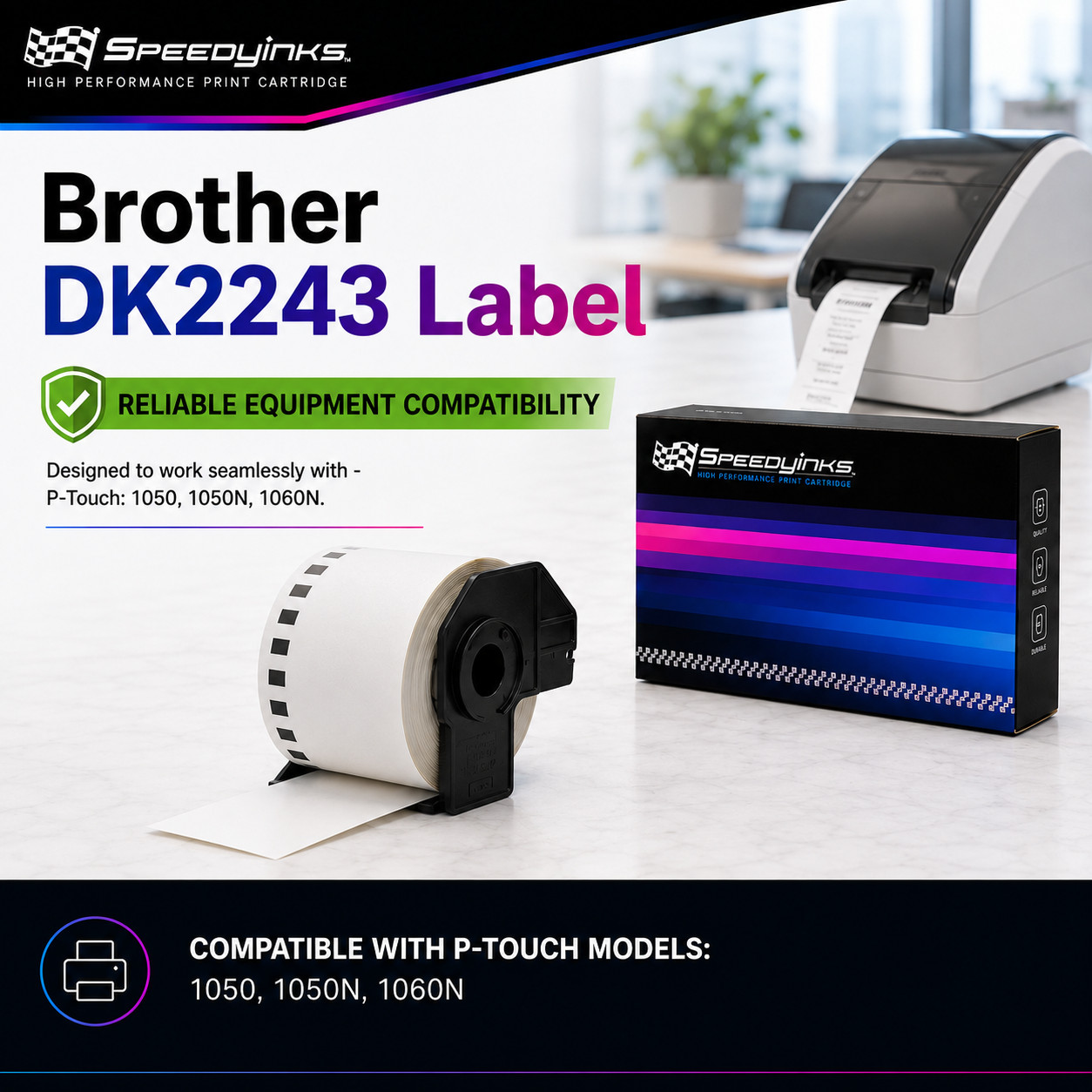 4PK Compatible Brother DK-2243 White Paper Tape – 4 in x 100 ft