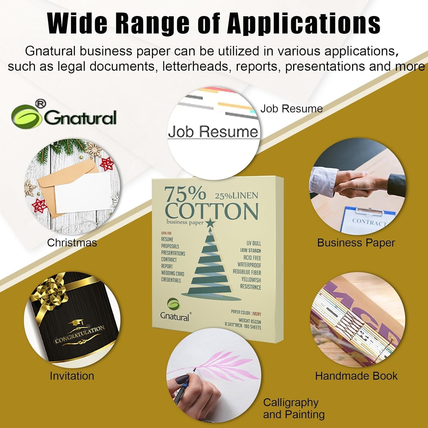 75% Cotton 25% Linen Business Paper Ivory 85gsm 8.5″W x 11″L Resume Paper