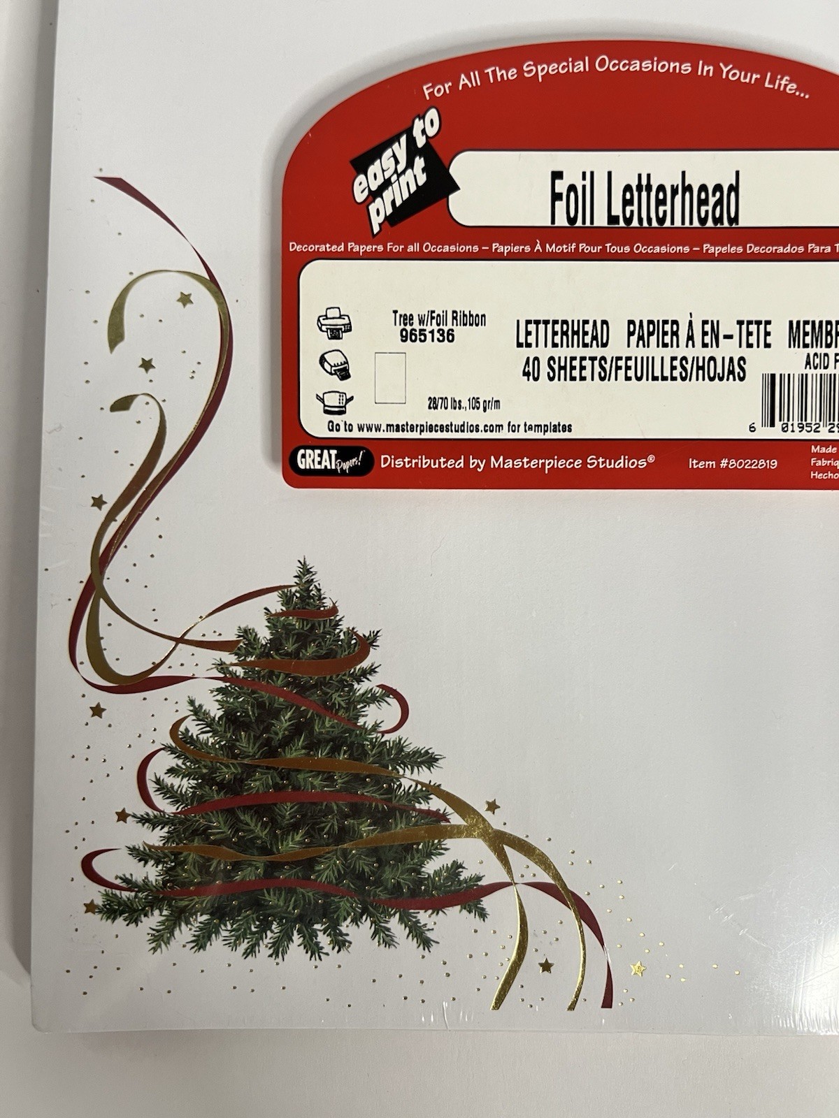 Christmas Tree Foil Ribbon Letterhead Easy to Print 40 Sheets Computer Paper New