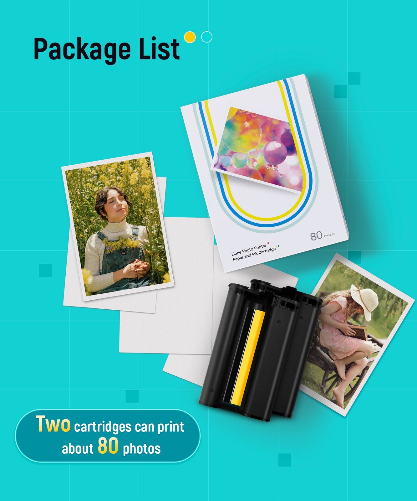 Liene – Amber 4×6 Photo Printer Refill (80 Paper Sheets & 2 Ink Cartridge Ref…