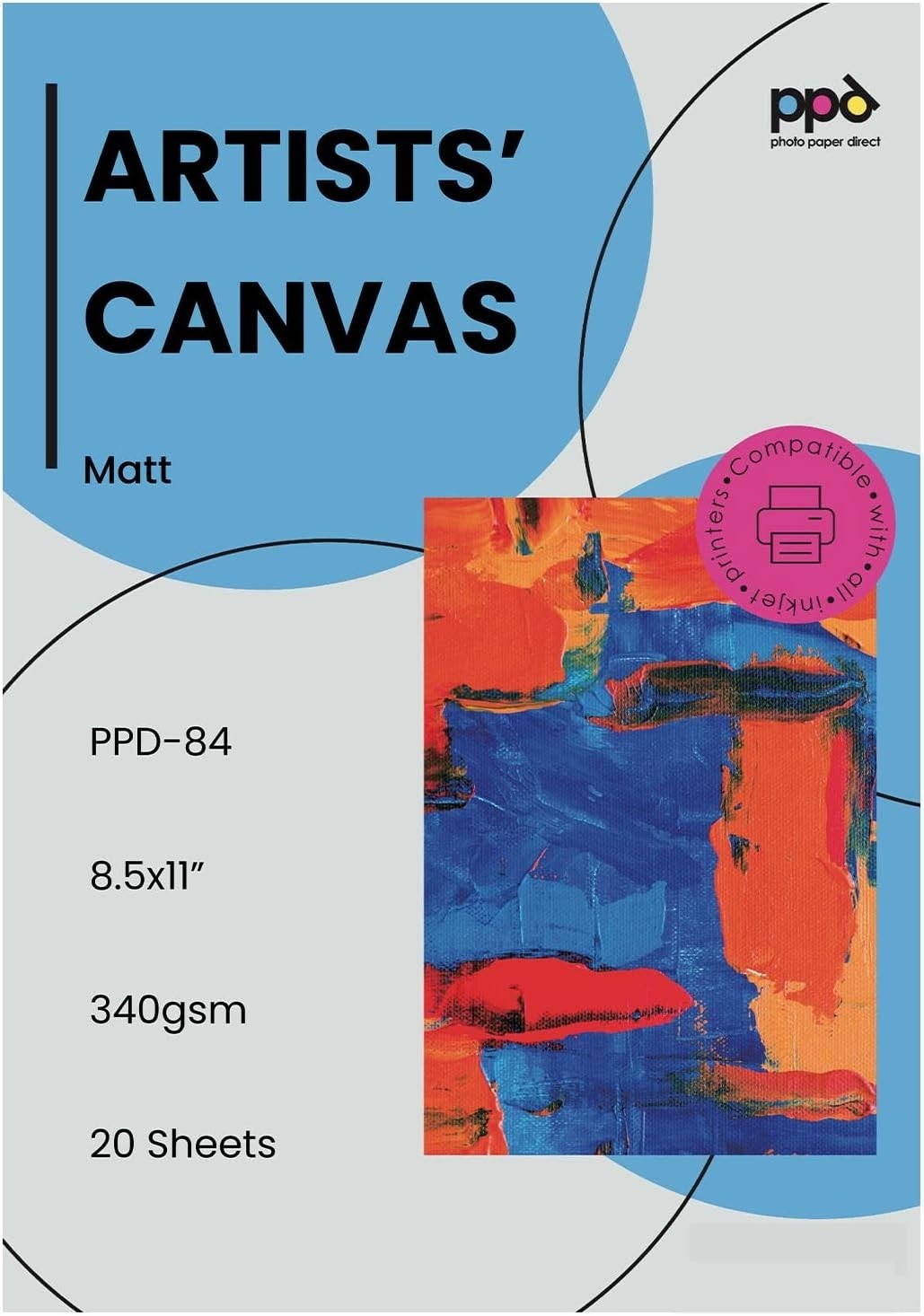 High-Resolution Cotton Canvas Sheets for Inkjet Prints – 20 Pack of 8.5 x 11″