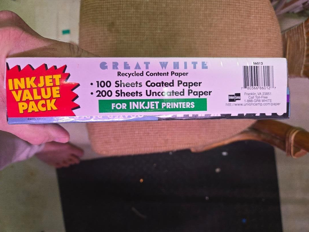 GREAT WHITE INKJET PAPER 200 SHEETS UNCOATED 24/100 SHEETS COATED 92 BRIGHTNESS