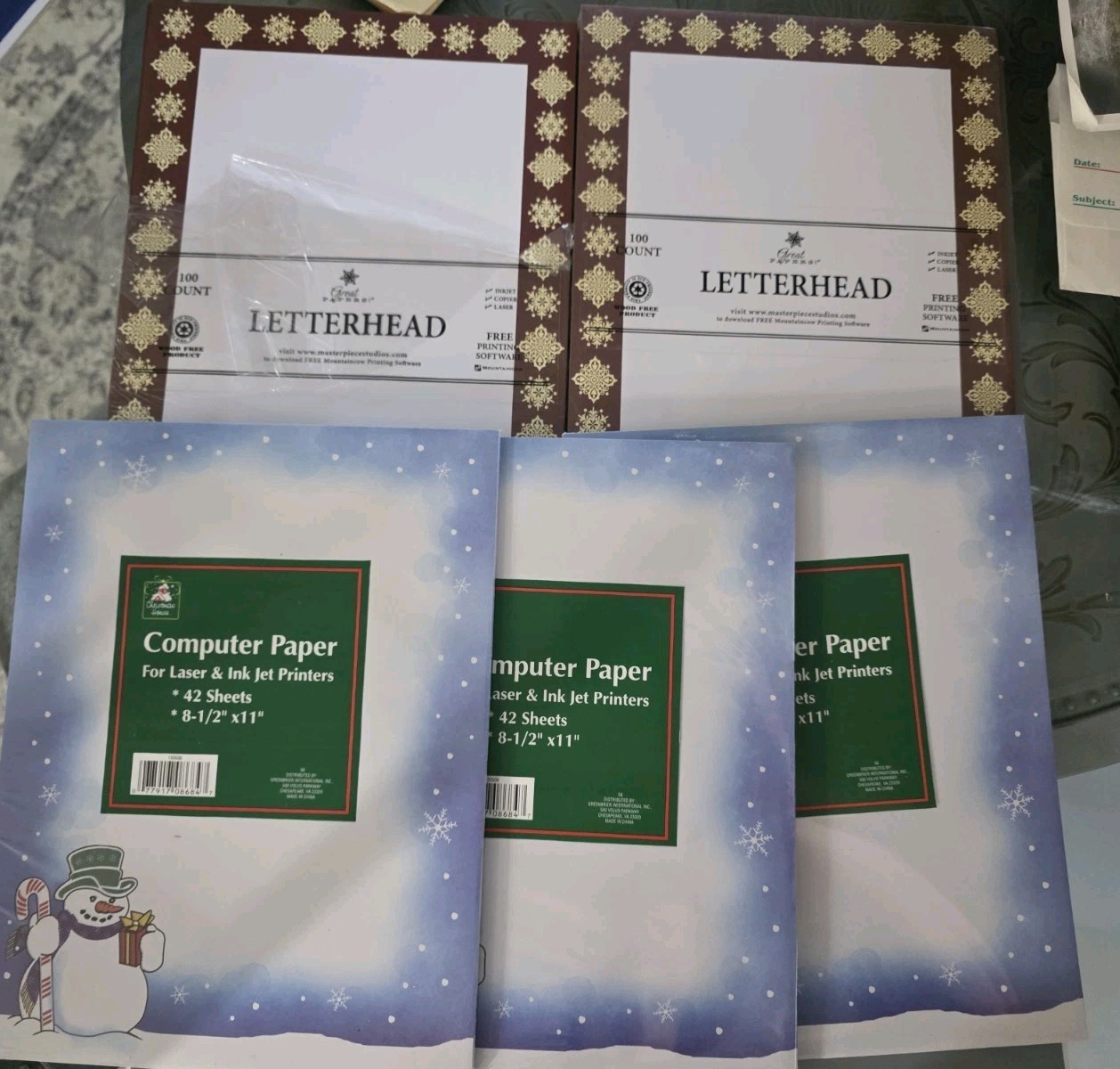 Lot 5 Printer Paper Letterhead. 3 Christmas 2 Designer