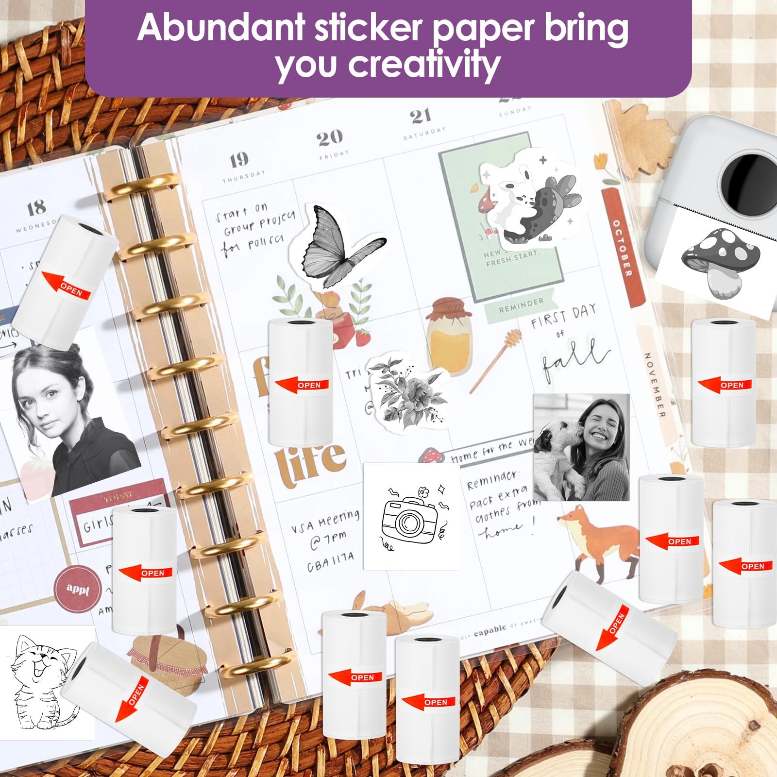 for T02/M02/M02X Mini Printer Sticker Paper, 53 * 28mm White Self-Adhesive Th…