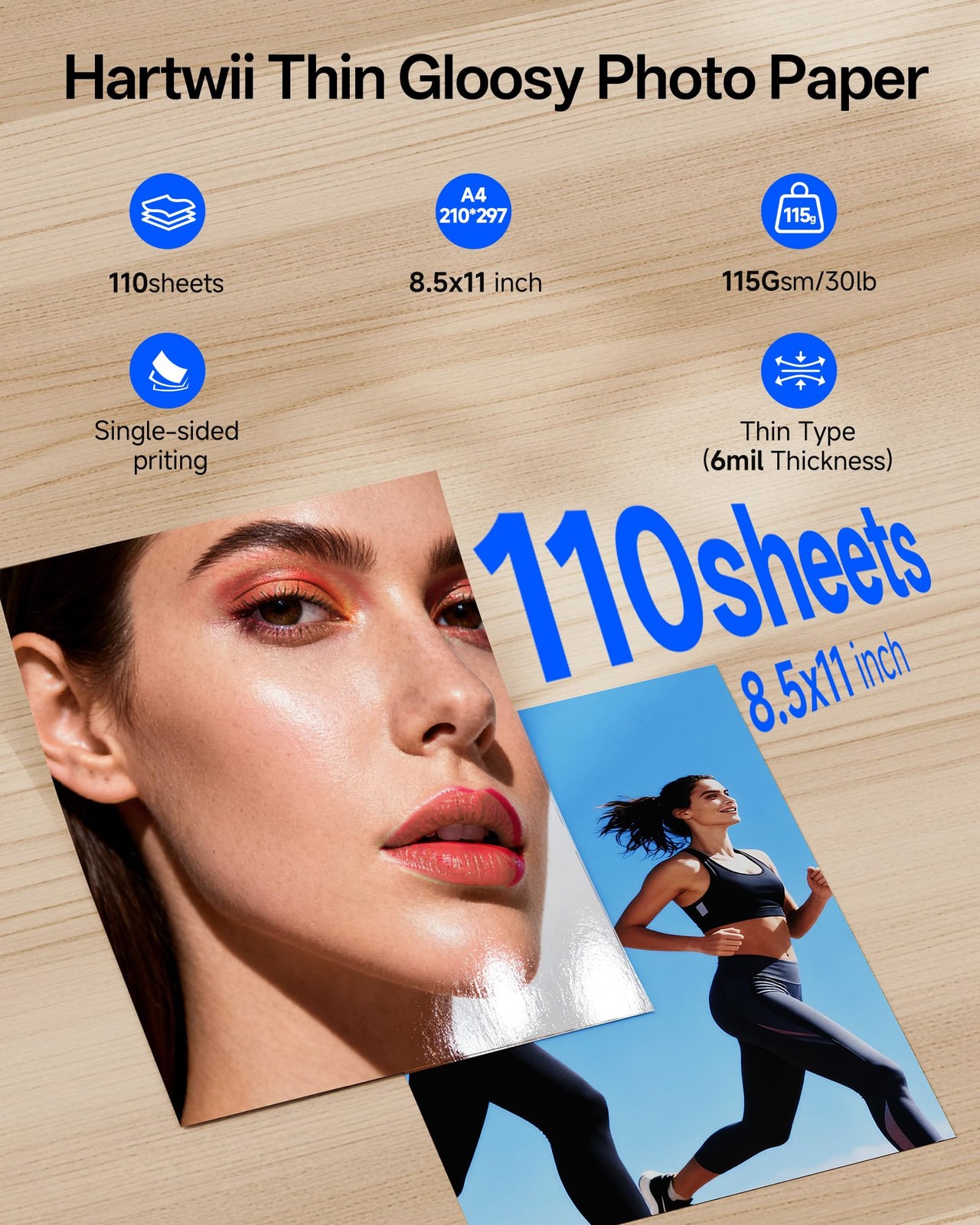 Thin Glossy Inkjet Paper 8.5×11 Inches, 110 Sheets brochure paper, 115gsm Pho…