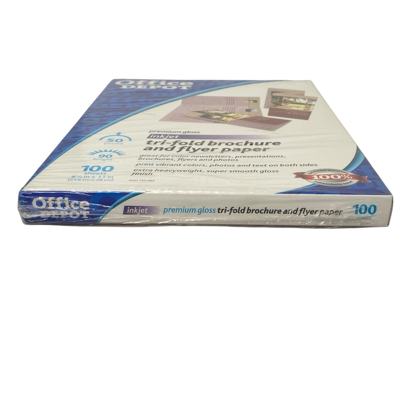 Office Depot Glossy Premium Tri-fold Brochure & Flyer Paper Inkjet 100 Sheet NEW
