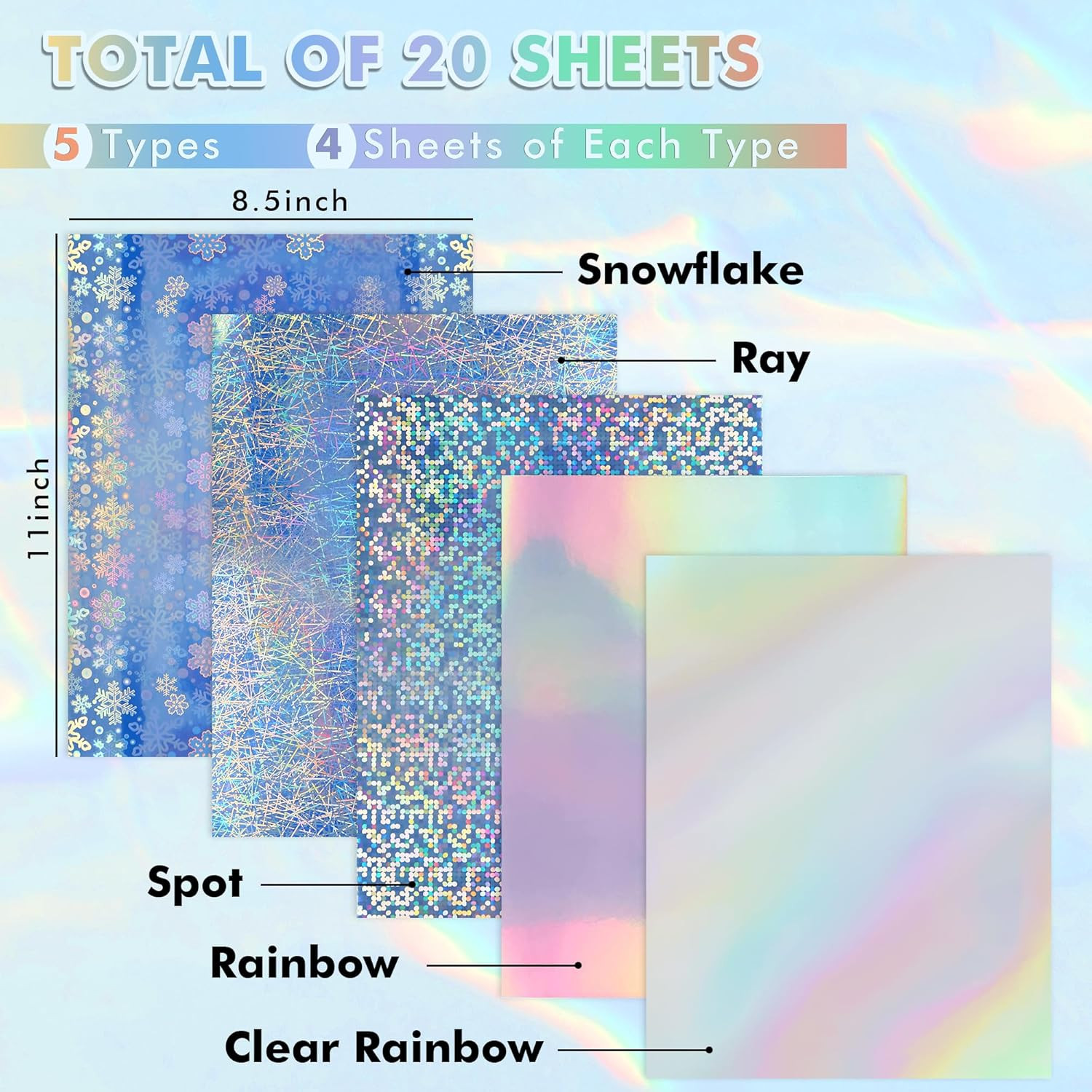 Koala Printable Holographic Vinyl Sticker Paper for Inkjet and Laser Printers, W