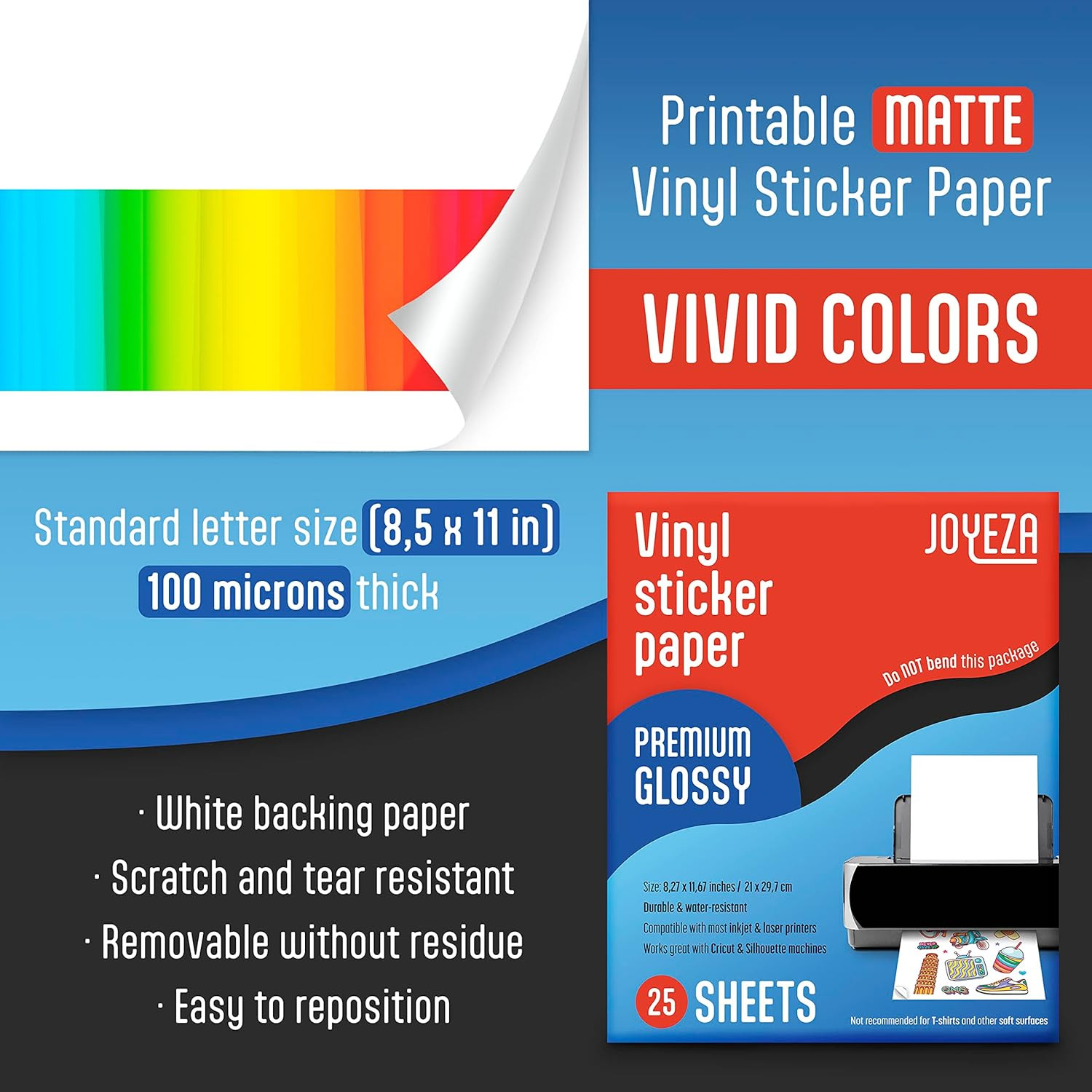 Premium Printable Vinyl Sticker Paper for Inkjet Printer – 25 Sheets Glossy Whit