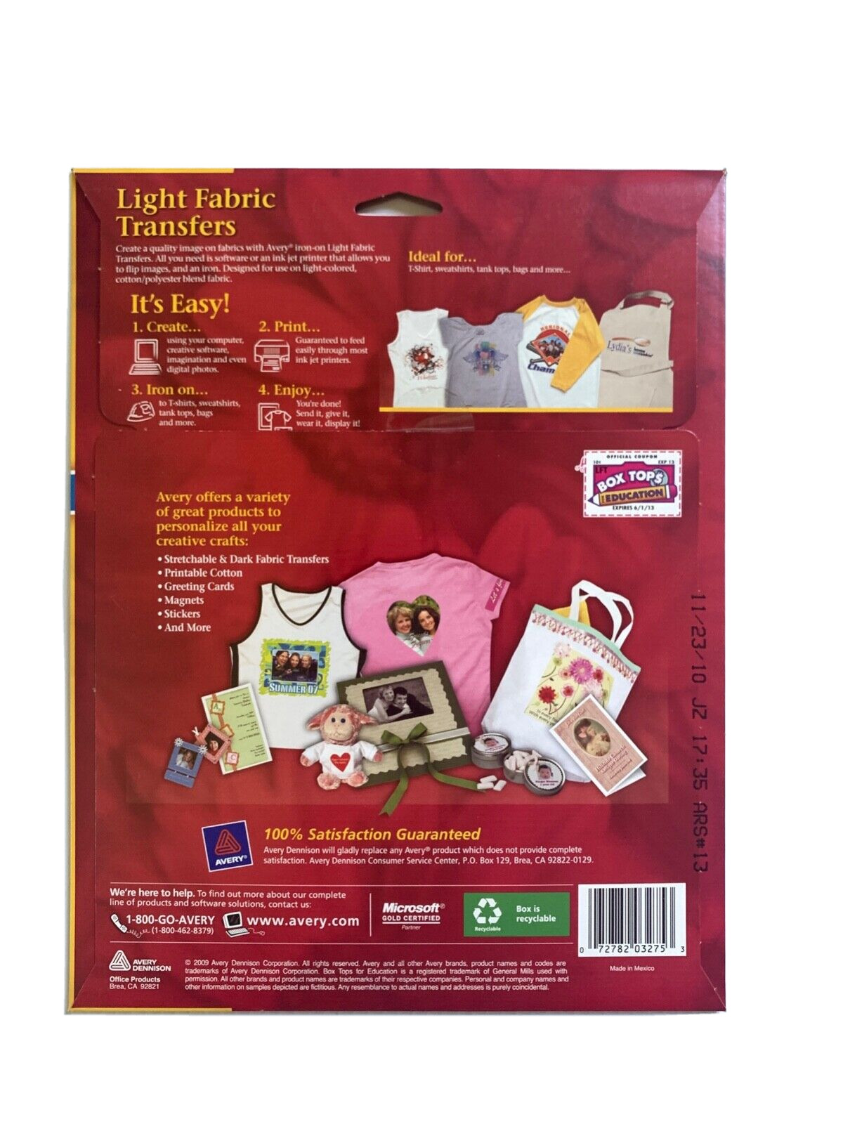 Avery Inkjet T-shirt Transfers iron-on 3275 8.5″ x 11″ Sealed 12 Sheets NEW