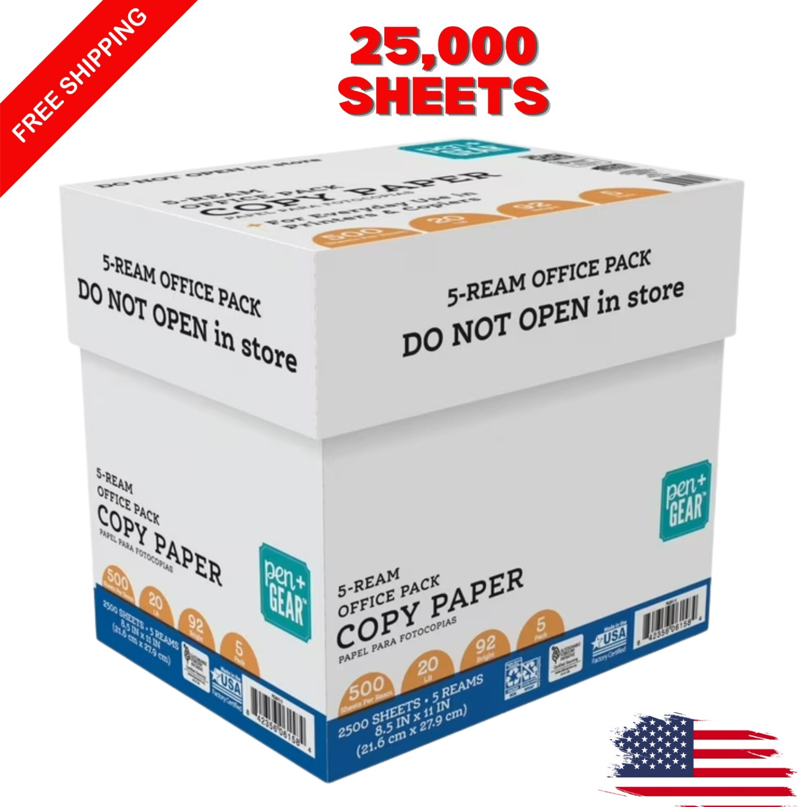 Pen + Gear Copy Paper, 8.5″ x 11″, 92 Bright, 20 lb., 5 Reams (2,500 Sheets)