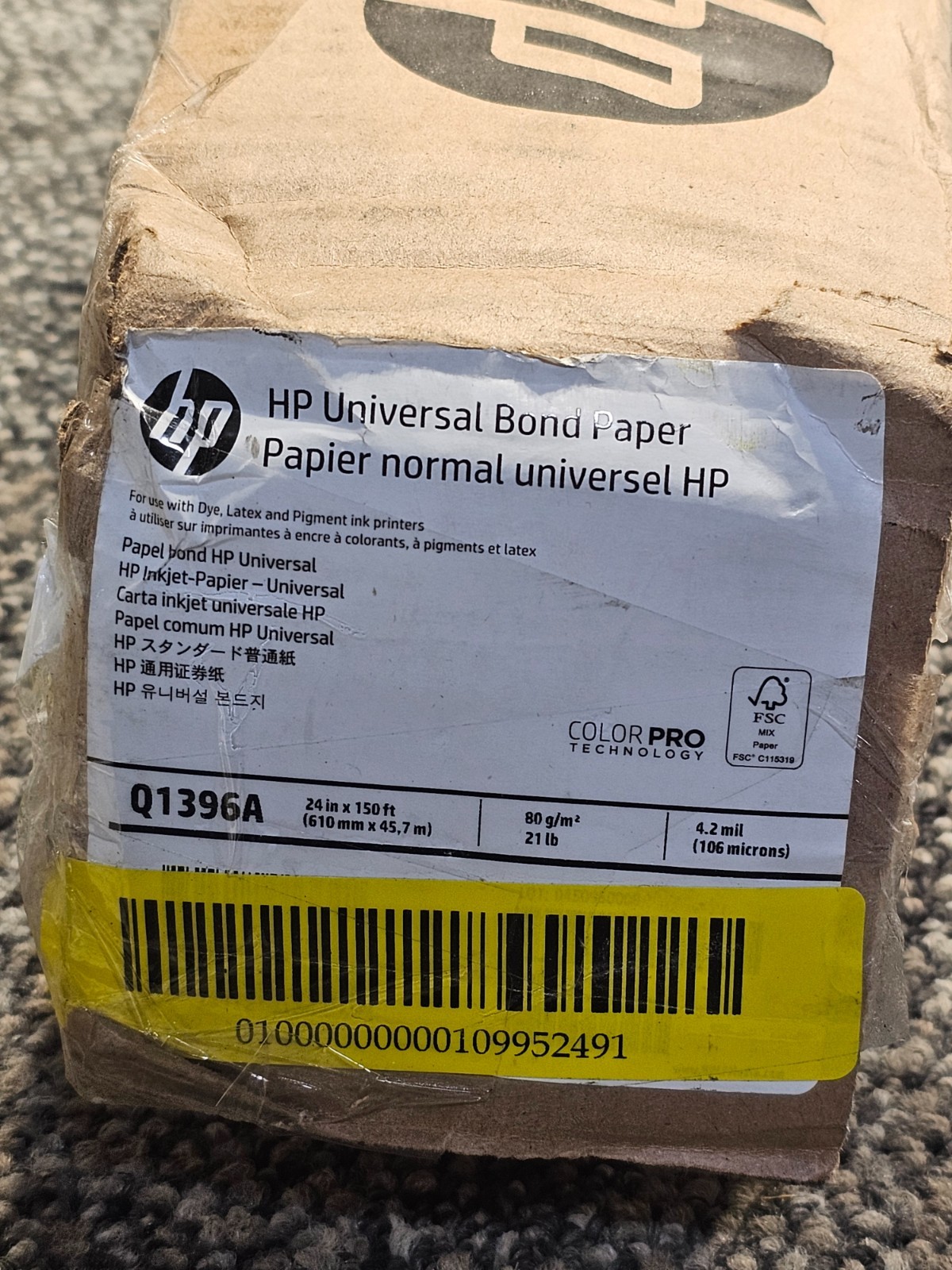 HP Q1396A Universal Bond Paper, 24” x 150 ft., 21 lb, 4.2 mil White