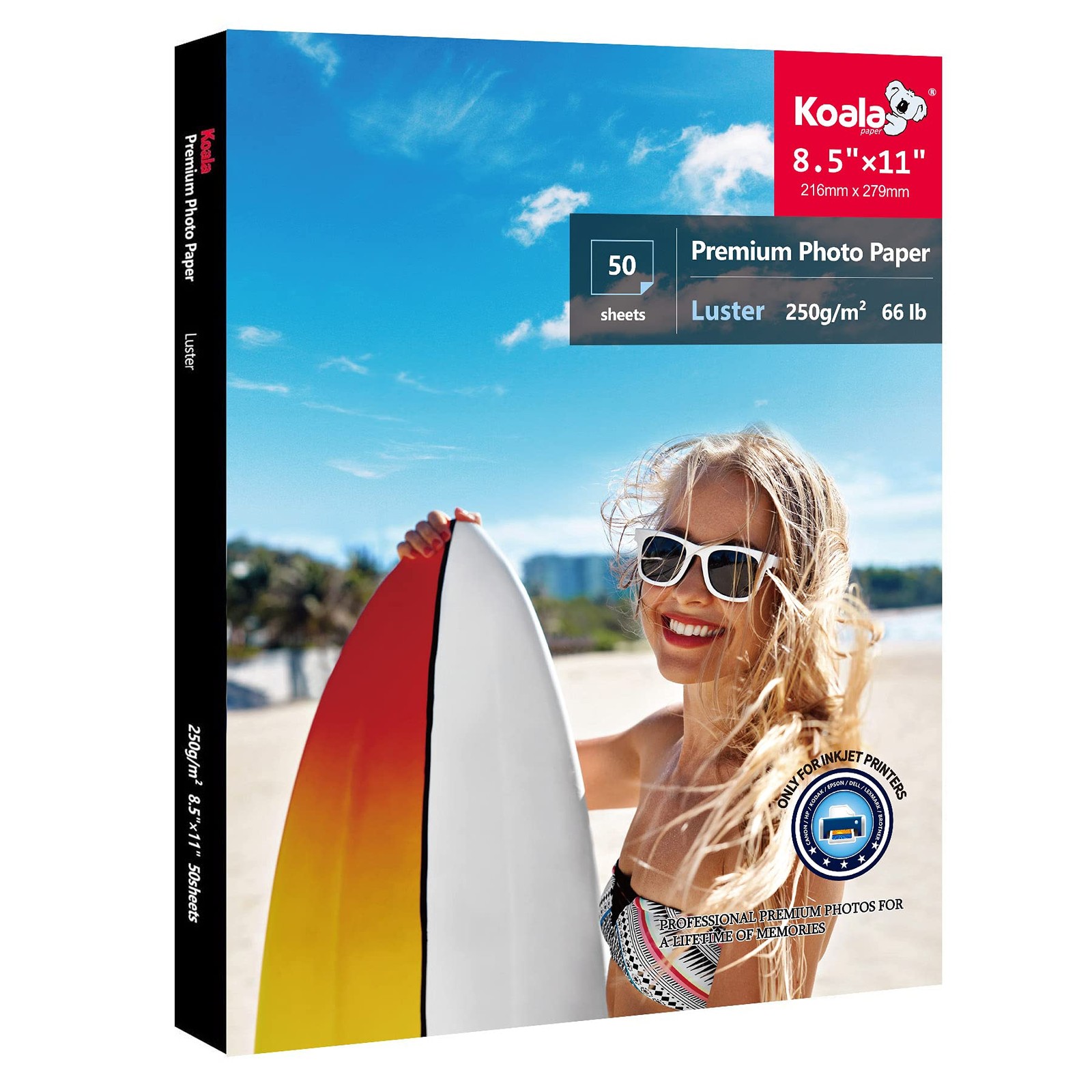 50 PCS Premium Luster Photo Paper 8.5×11 Inch Inkjet Printer Soft Gloss 66lb
