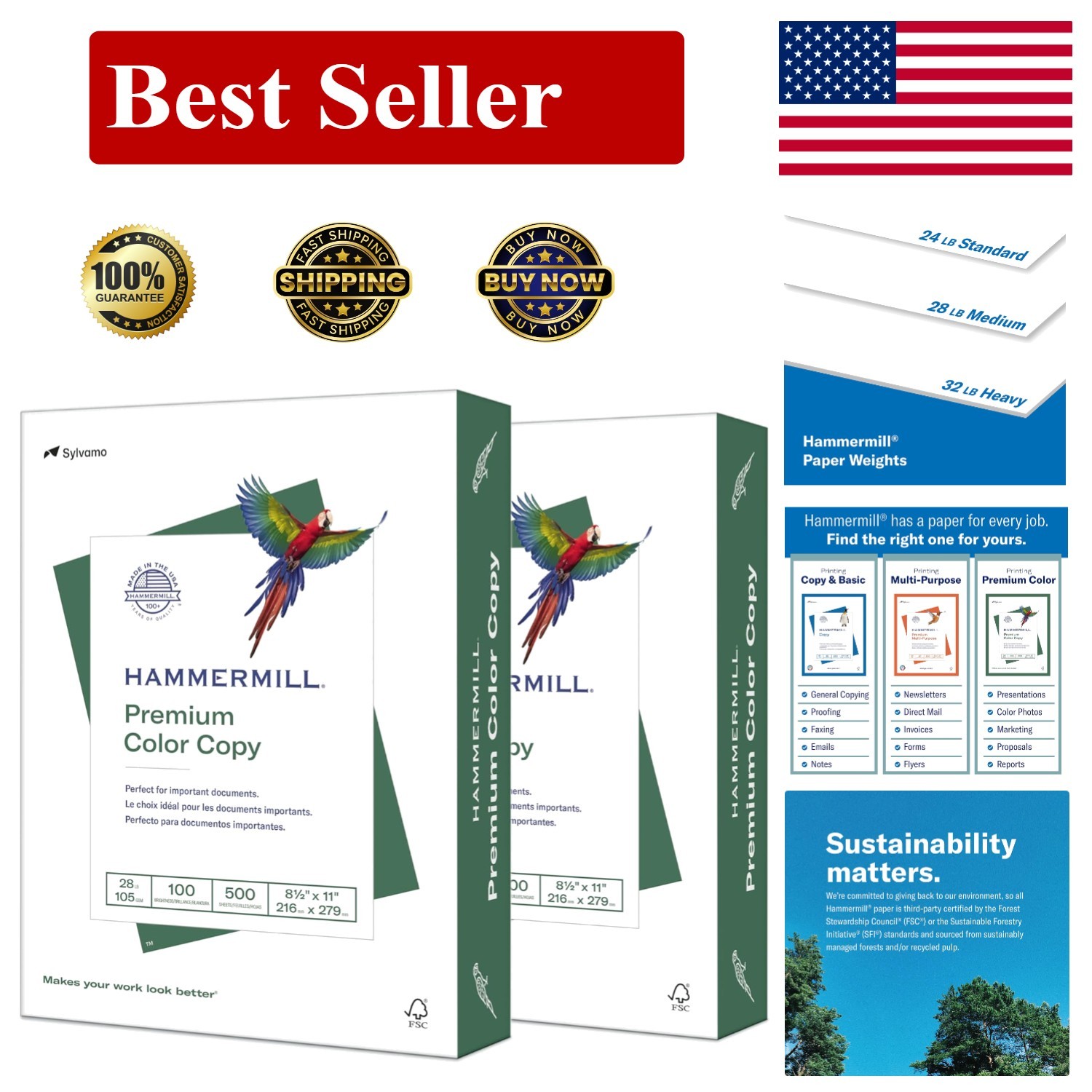 28 lb Color Copy Paper – 100 Bright, 8.5 x 11 in, 2 Ream, Eco-Friendly
