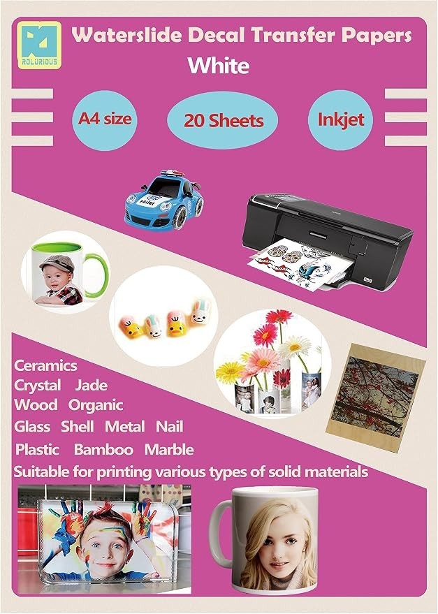 20 Sheets Inkjet White Waterslide Decal Paper A4 Size DIY Printable Water Slide