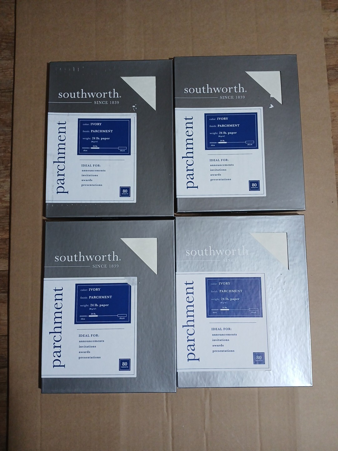 Lot of 4 Boxes Southworth Parchment Paper Ivory 24lb. 8-1/2″x11″ 80 SH/Pk P984C