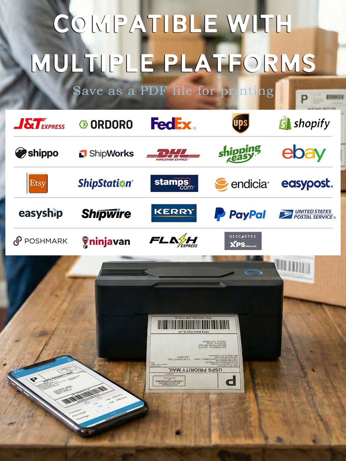Forc Bluetooth Thermal Shipping Label Printer, 7.09*3.07*2.95 inches, Black