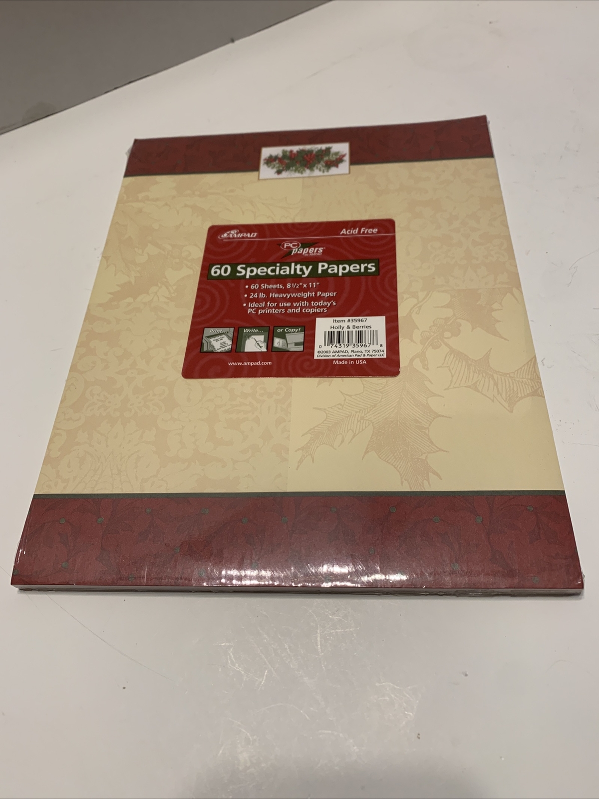 Ampad Pack Of 60 Specialty Papers Holly & Berries. NEW – Item #35967